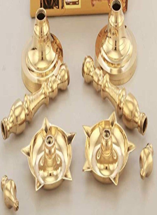 Brass Gallery مصباح نحاسي فانسي كاشي ساماي ديا زيت ديوالي بوجا 100% ذهبي طبيعي ارتفاع 9 بوصة - Image 3